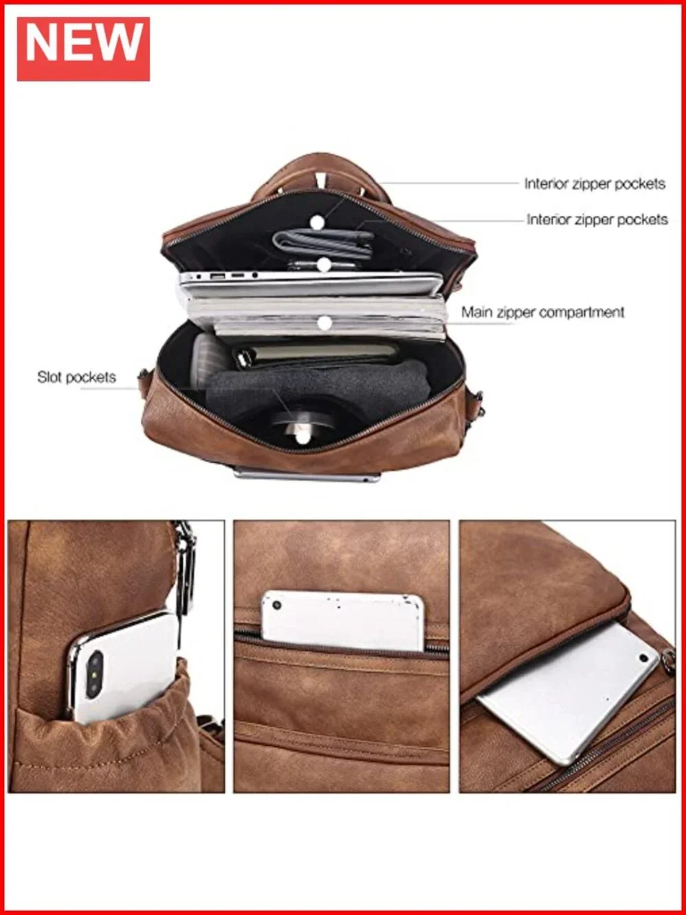 Large PU Leather Convertible Backpack Purse with Tassel for Travel